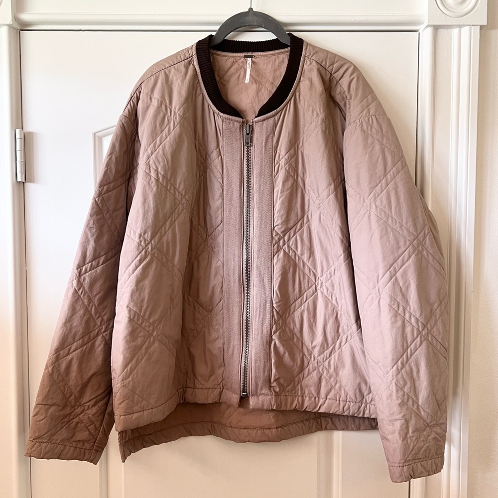 Free People Linear Quilted Bomber Jacket Oversized Blush with Pockets